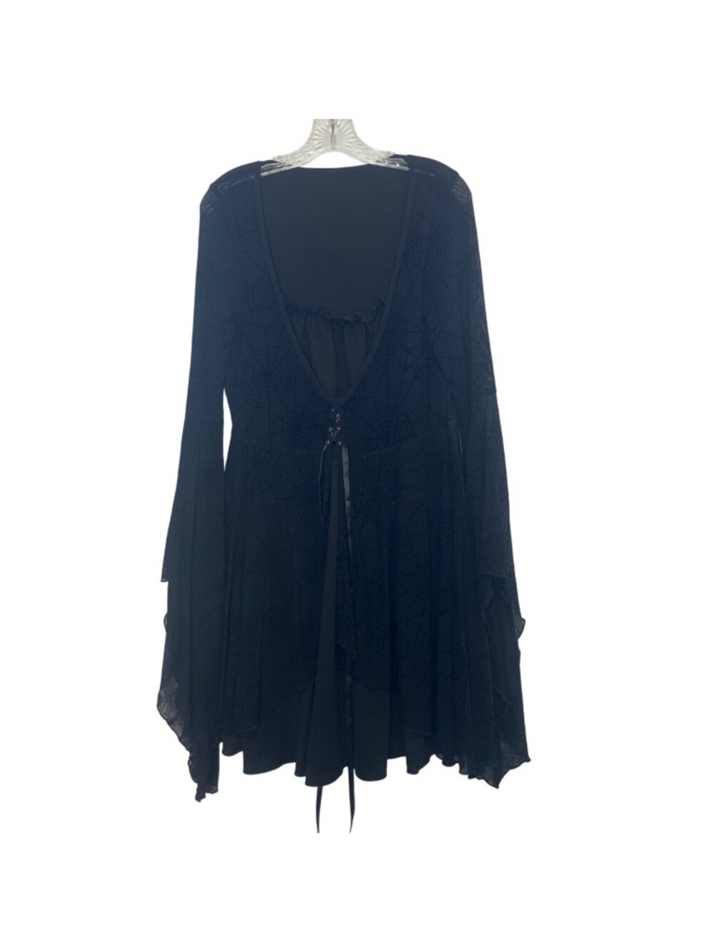 Romwe Witchy Spiderweb Dress Bell Sleeves Large Black Corset Whimsygoth